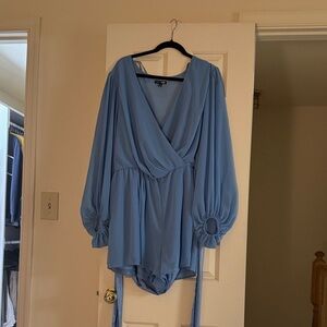 Fashion Nova Blue Wrap Romper
